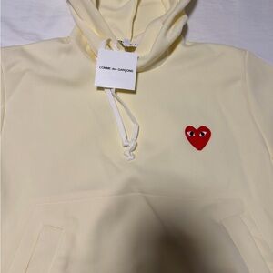 Comme des Garçons Cream Hoodie with Red Heart